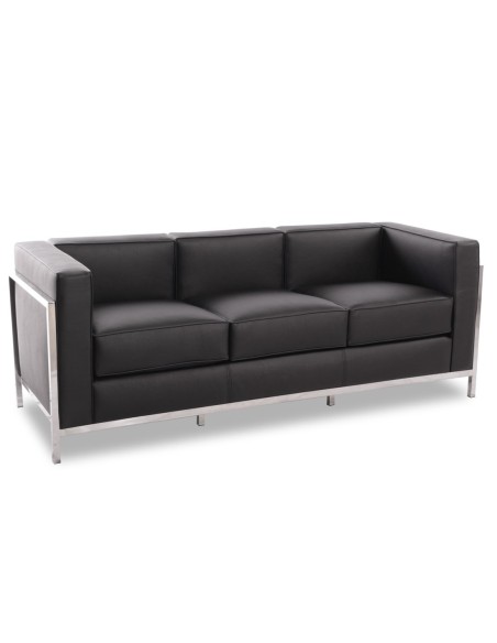 Sofá LOBBY, 3 plazas, acero inoxidable, similpiel negra