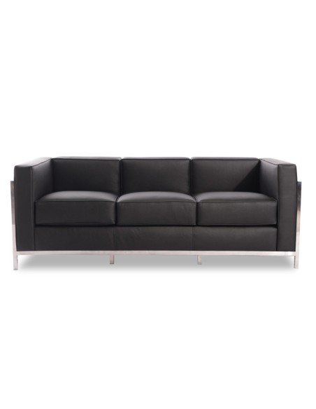 Sofá LOBBY, 3 plazas, acero inoxidable, similpiel negra