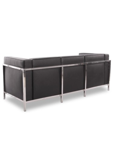 Sofá LOBBY, 3 plazas, acero inoxidable, similpiel negra