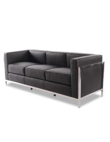 Sofá LOBBY, 3 plazas, acero inoxidable, similpiel negra