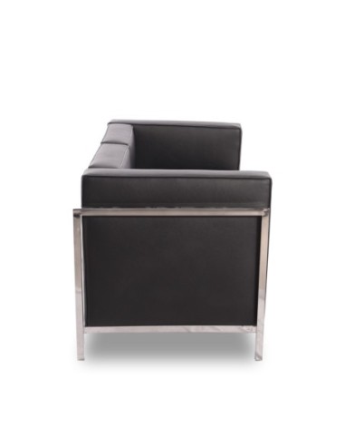 Sofá LOBBY, 3 plazas, acero inoxidable, similpiel negra