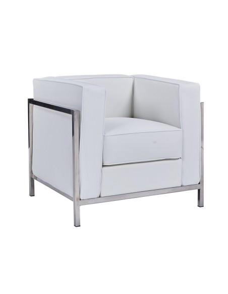 Sillón LOBBY, acero inoxidable, similpiel blanca