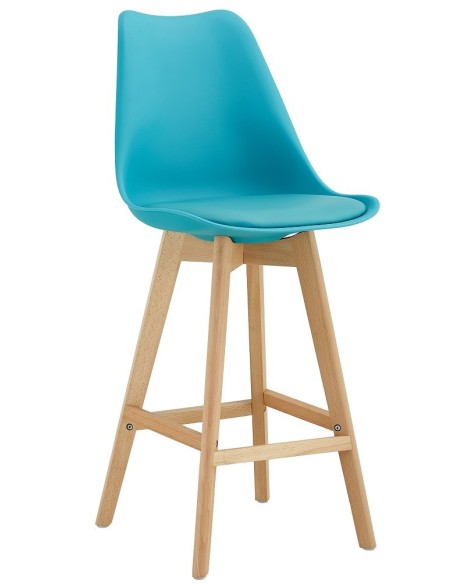 Taburete TORRE (SU), madera, turquesa, cojín turquesa