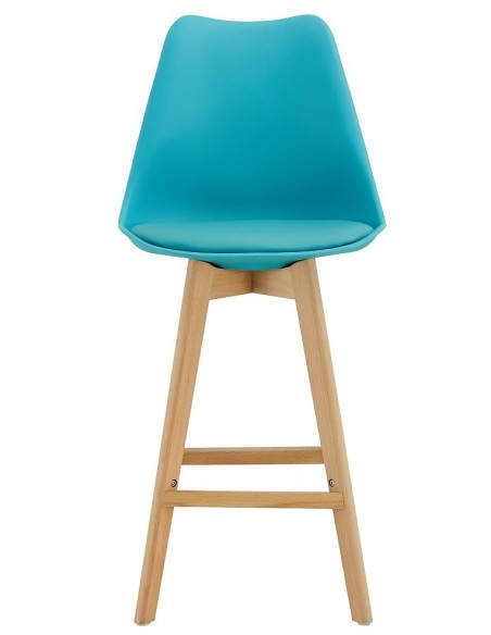 Taburete TORRE (SU), madera, turquesa, cojín turquesa
