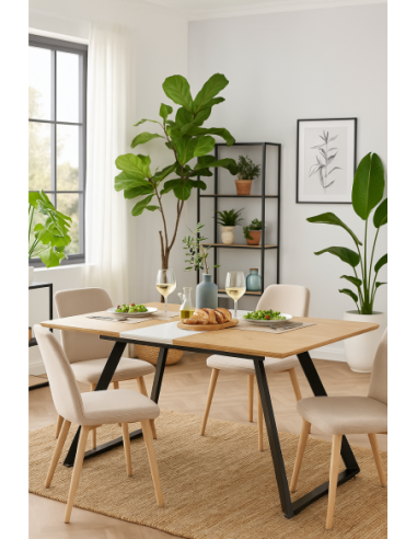 Mesa BÉRGAMO, extensible, metal, DM bilaminado,160 ~ 200x90 cms