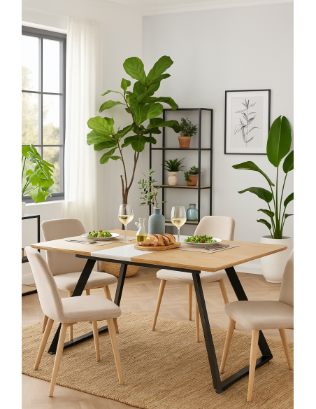 Mesa BÉRGAMO, extensible, metal, DM bilaminado,160 ~ 200x90 cms