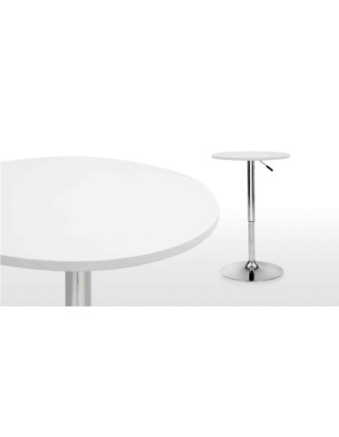 Mesa MABEL, graduable, tapa soft blanca, 70 cms de diámetro