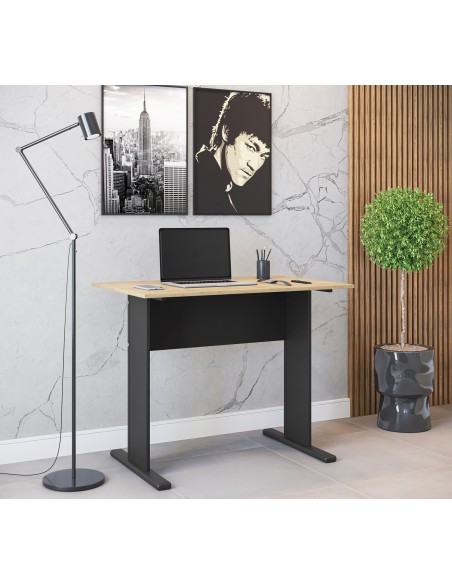 Mesa de oficina WORK, metal, bilaminado natural y negro 90 x 60 cms