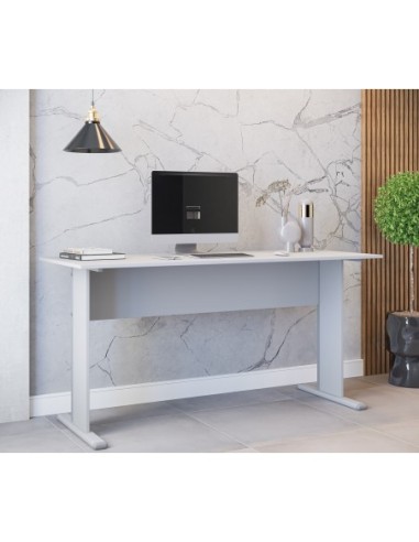 Mesa de oficina WORK, metal, bilaminado color platino 120 x 60 cms