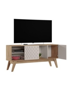 Mueble TV PREMIUM, cedro y blanco roto, 150 cms. 2