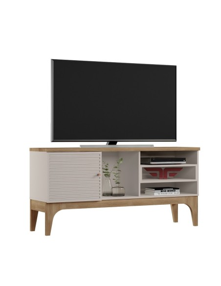 Mueble TV VENEZA, blanco roto y cedro, 136 cms.