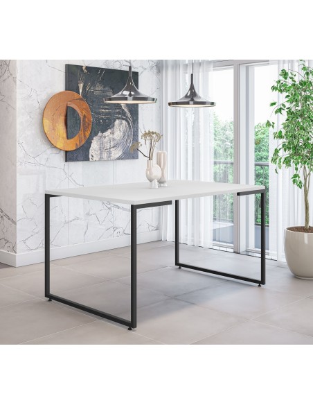 Mesa PORTO 135, metal negro, tapa MDP color blanco, 135 x 90 cms