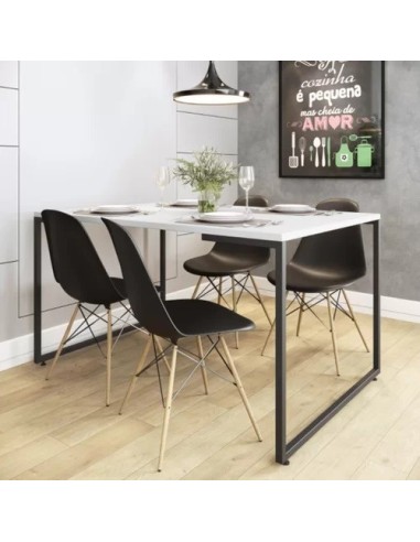 Mesa PORTO 135, metal negro, tapa MDP color blanco, 135 x 90 cms