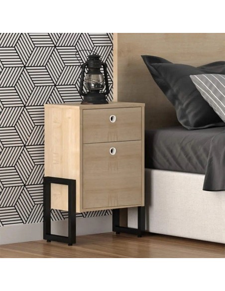 Cajonera WOLLY, multiusos, metal negro, 2 cajones, MDP miel