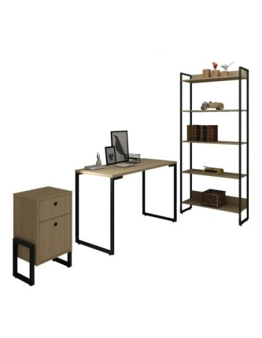 Cajonera WOLLY, multiusos, metal negro, 2 cajones, MDP miel