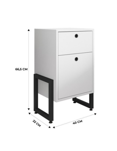 Cajonera WOLLY, multiusos, metal negro, 2 cajones, MDP blanco
