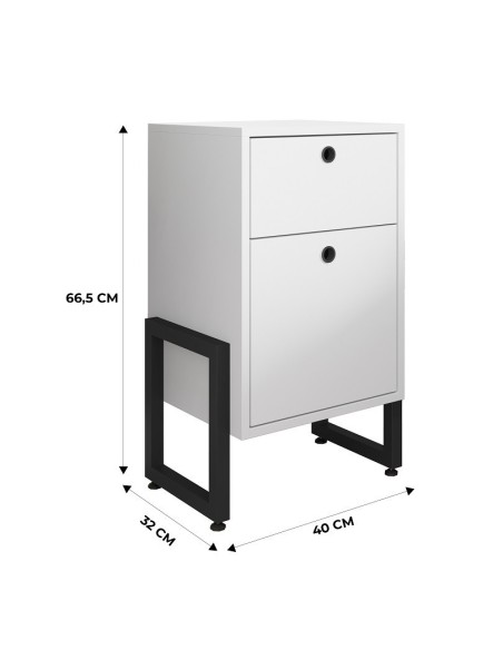 Cajonera WOLLY, multiusos, metal negro, 2 cajones, MDP blanco