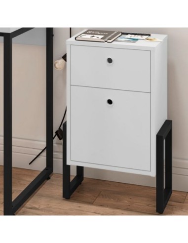 Cajonera WOLLY, multiusos, metal negro, 2 cajones, MDP blanco