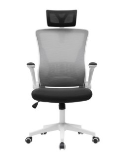 Sillón de oficina LAURO, alto, blanco, malla gris, asiento negro 2