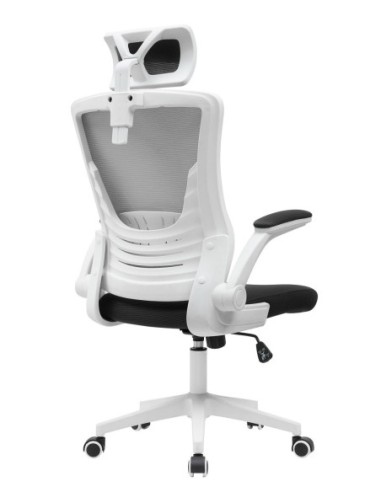 Sillón de oficina LAURO, alto, blanco, malla gris, asiento negro