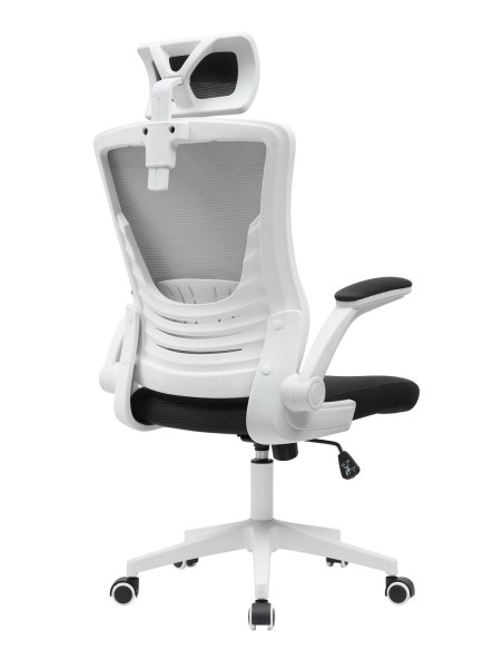 Sillón de oficina LAURO, alto, blanco, malla gris, asiento negro