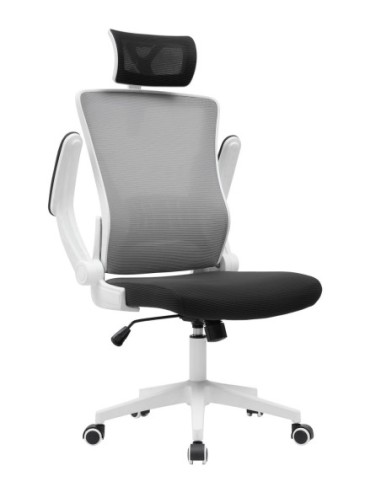 Sillón de oficina LAURO, alto, blanco, malla gris, asiento negro