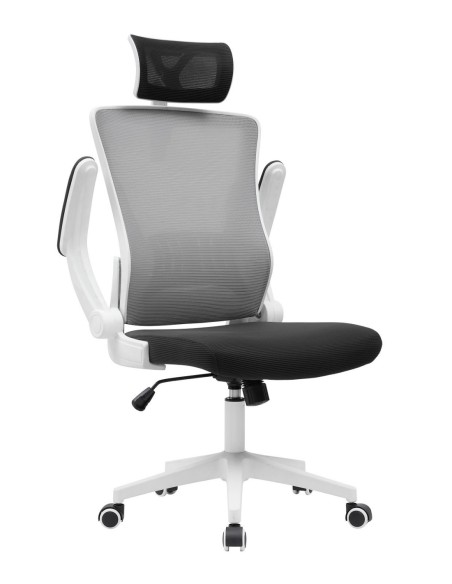 Sillón de oficina LAURO, alto, blanco, malla gris, asiento negro