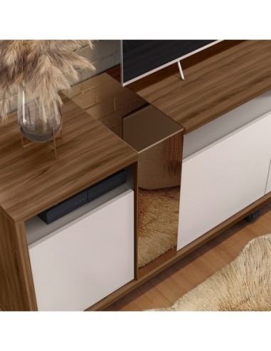 Mueble TV NEW CRISTAL, nogal y blanco roto, 183 cms.