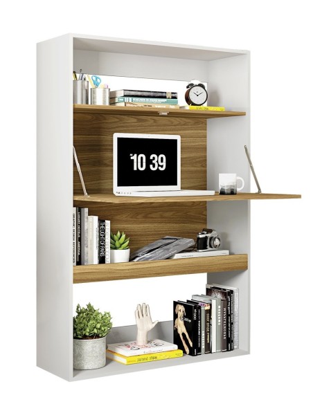 Armario SPAIN, multiusos, alto, MDP blanco y miel, 90x36x140 cms