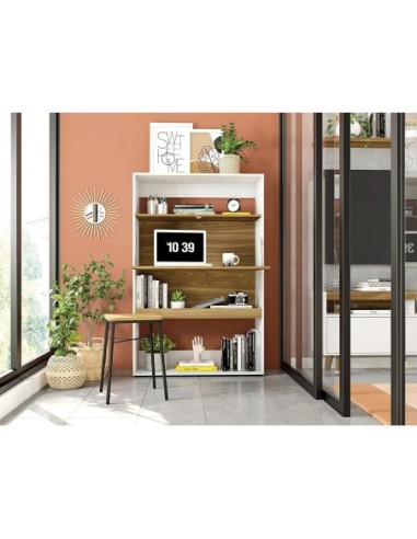 Armario SPAIN, multiusos, alto, MDP blanco y miel, 90x36x140 cms