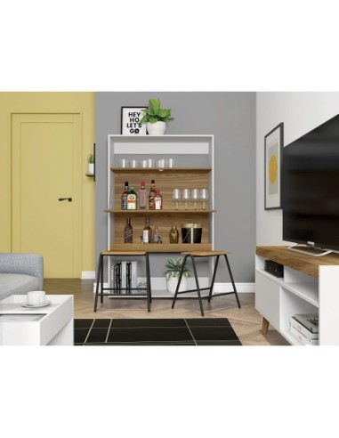 Armario SPAIN, multiusos, alto, MDP blanco y miel, 90x36x140 cms