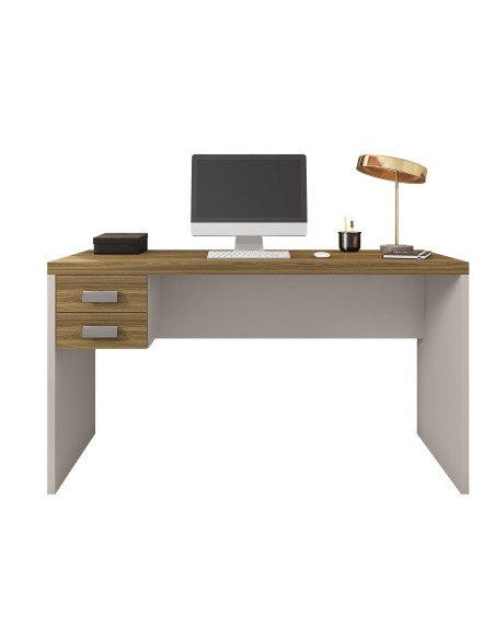 Mesa de oficina STUDIO 136, 2 cajones, bilaminado miel y cacao, 136 x 60 cms
