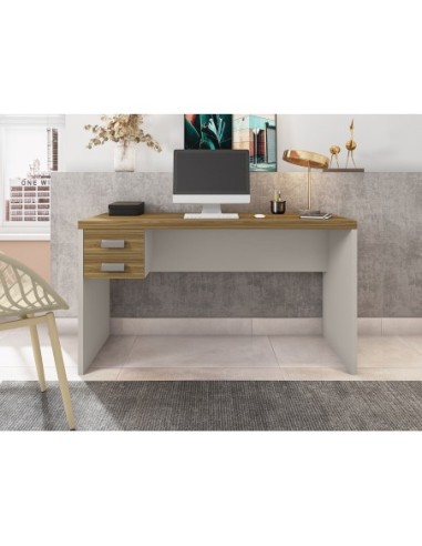 Mesa de oficina STUDIO 136, 2 cajones, bilaminado miel y cacao, 136 x 60 cms