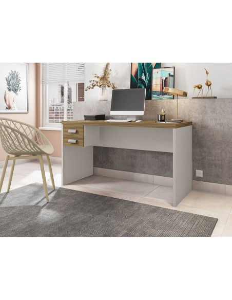 Mesa de oficina STUDIO 136, 2 cajones, bilaminado miel y cacao, 136 x 60 cms