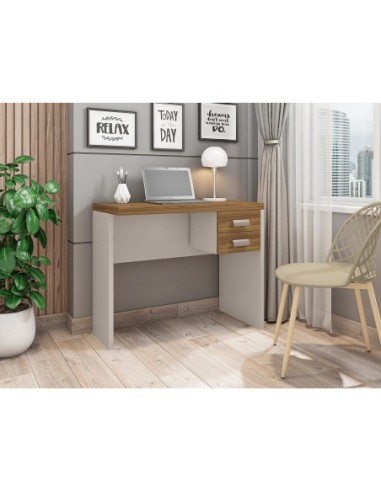 Mesa de oficina STUDIO 90, 2 cajones, bilaminado miel y cacao, 90 x 45 cms