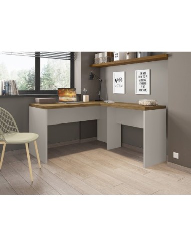 Mesas de oficina STUDIO 136 y STUDIO 90, bilaminado miel y cacao, 136 x 150 cms