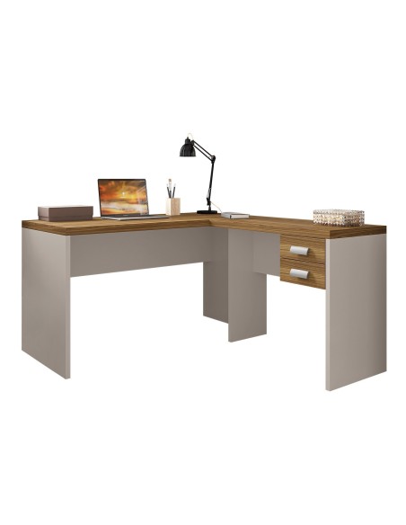 Mesas de oficina STUDIO 136 y STUDIO 90, 2 cajones, bilaminado miel y cacao, 136 x 150 cms