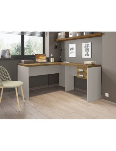 Mesas de oficina STUDIO 136 y STUDIO 90, 2 cajones, bilaminado miel y cacao, 136 x 150 cms