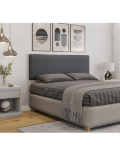 Cabecero tapizado UNI 160, MDP blanco, tejido chumbo, 160x5x90 cms