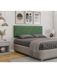 Cabecero tapizado UNI 160, MDP blanco, tejido velvet verde, 160x5x90 cms