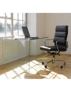 Mesa APOLO (SU), cristal curvado transparente, 125 x 70 cms