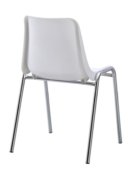 Silla CARCASA, apilable, cromada, polipropileno blanco