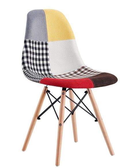 Silla STAR PAT24, madera, tejido patchwork color 24