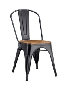 Silla TOL EK WOOD, acero, negra, asiento madera