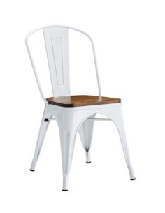 Silla TOL EK WOOD, acero, blanca, asiento madera