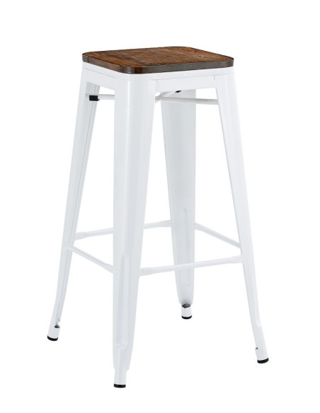 Taburete TOL EK WOOD, acero, blanco, asiento madera
