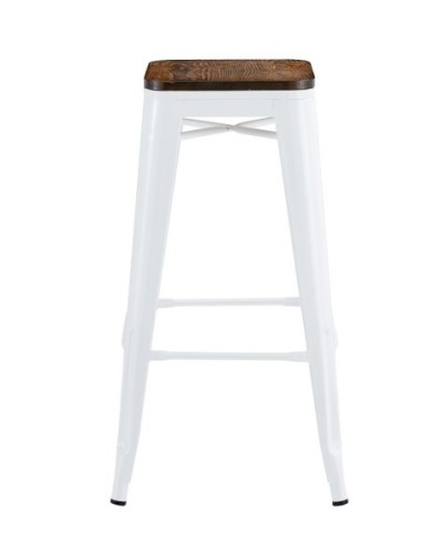 Taburete TOL EK WOOD, acero, blanco, asiento madera