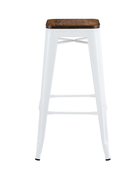 Taburete TOL EK WOOD, acero, blanco, asiento madera