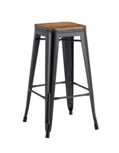 Taburete TOL EK WOOD, acero, negro, asiento madera