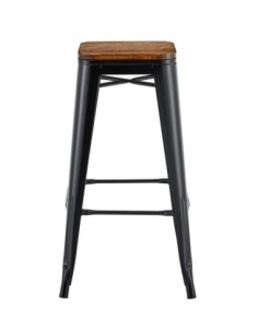 Taburete TOL EK WOOD, acero, negro, asiento madera 2